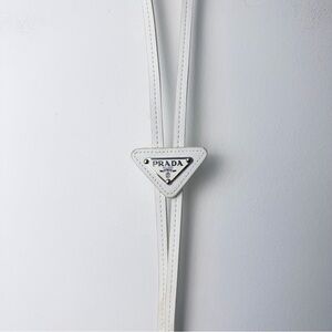 Prada White Double Leather Strap with Triangle Logo bolo tie